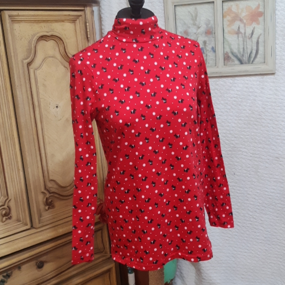 Womens winter Shirt Dog Snowflake print long sleeve Tshirt style